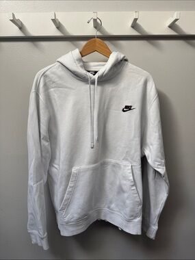 Nike Men’s White Crewneck Hoodie with Black Swoosh